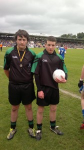 Caolon Boyd from Tyholland & Shane Slowey from Clones referreed half time game on Sunday @ Ulster Final