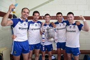 Ballybay's Paul Finlay Shane McQuillan Ryan Wylie Drew Wylie and Christopher with the Anglo Celt Cup.