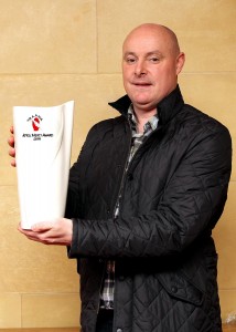 Malachy O'Rourke showing off his Belleek Living Vase. Picture by Peadar McMahon.