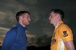 Mark Turley, Scotstown Captain comes face to face with Conor McManus, Clontibret Captain ahead on Sunday's SFC Final in Clones.