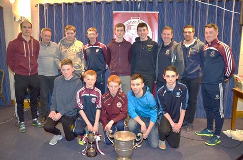 The successful Ballybay U14 team of 2015 been presented their medals by some of the clubs senior county representatives at Friday nights juvenile presentation & table quiz. Also in the picture at team management Malachy Brennan & Kevin Smyth.