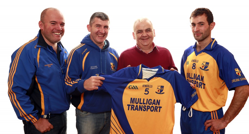 Presentation of jerseys from Mulligan Transport to the Club. Included in the photo left to right - Noel Duffy- Club PRO, Martin Mc Elearney-Club Chairperson, Joe Mulligan- Mulligan Transport Ltd, Niall Mooney - Player Rep