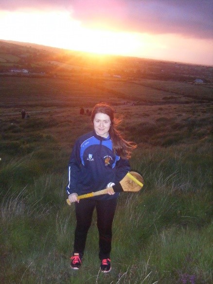 Ríoghnach descending ‘Hen Mountain’ as the sun sets.