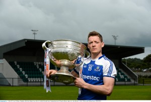 21 July 2015; Conor McManus, Monaghan, with the Sam Maguire Cup, at the GAA Football All-Ireland Senior Championship Series 2015 launch. Killarney Legion GAA Club, Killarney, Co. Kerry. Picture credit: Brendan Moran / SPORTSFILE