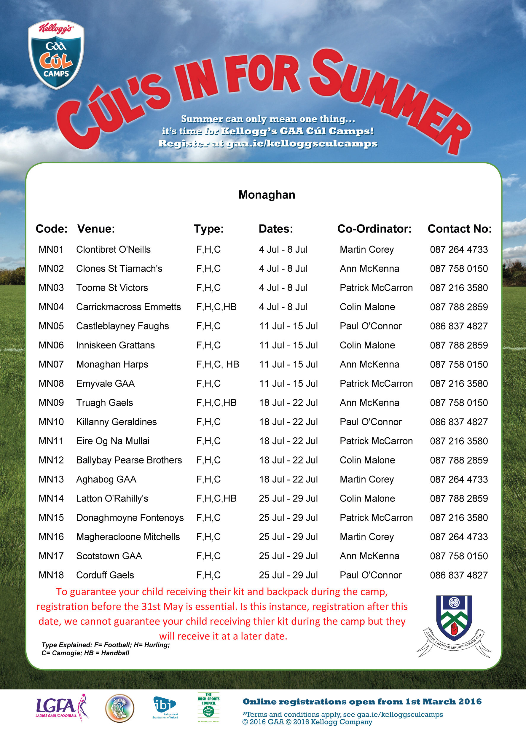 Kellogg’s Cul Camps – Places still available