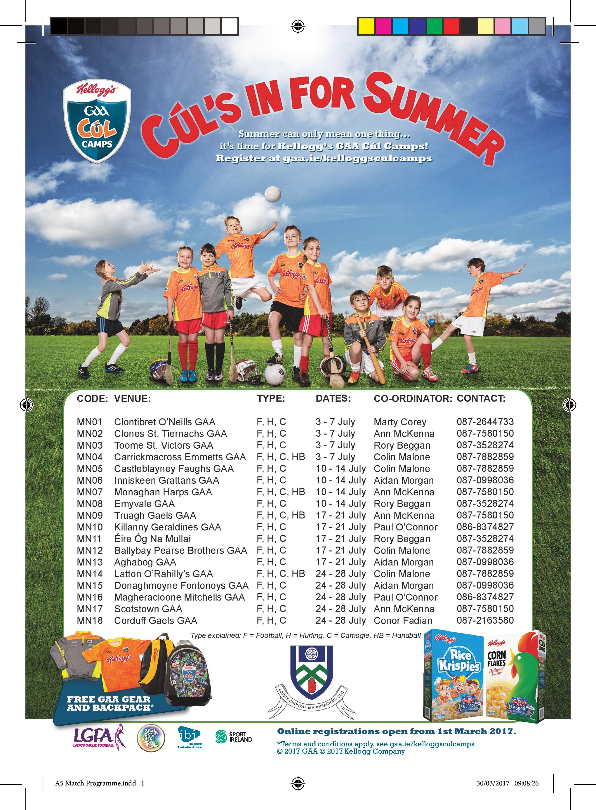 Kelloggs Cúl Camps-‘EARLY BIRD’ Registration Competition-JUST OVER 2 WEEKS LEFT!!