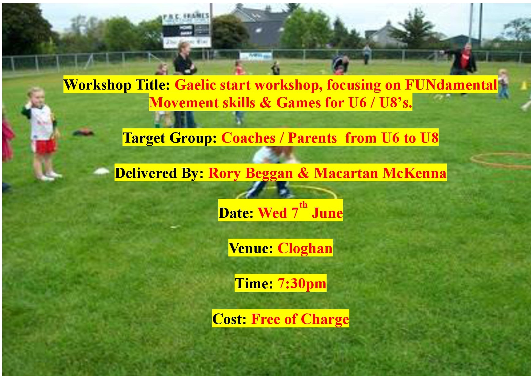 Coaching Workshop – Targeting U6 / 8 Coaches Wed 7th June @ 7:30pm in Cloghan