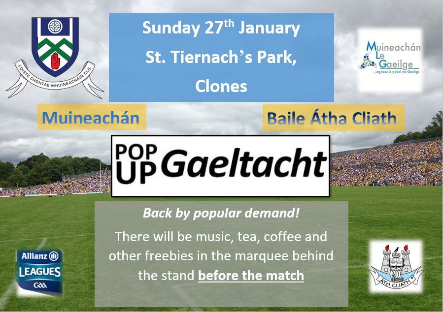 Back by popular demand… The Pop-up Gaeltacht in St. Tiernach’s Park, Clones 27th January