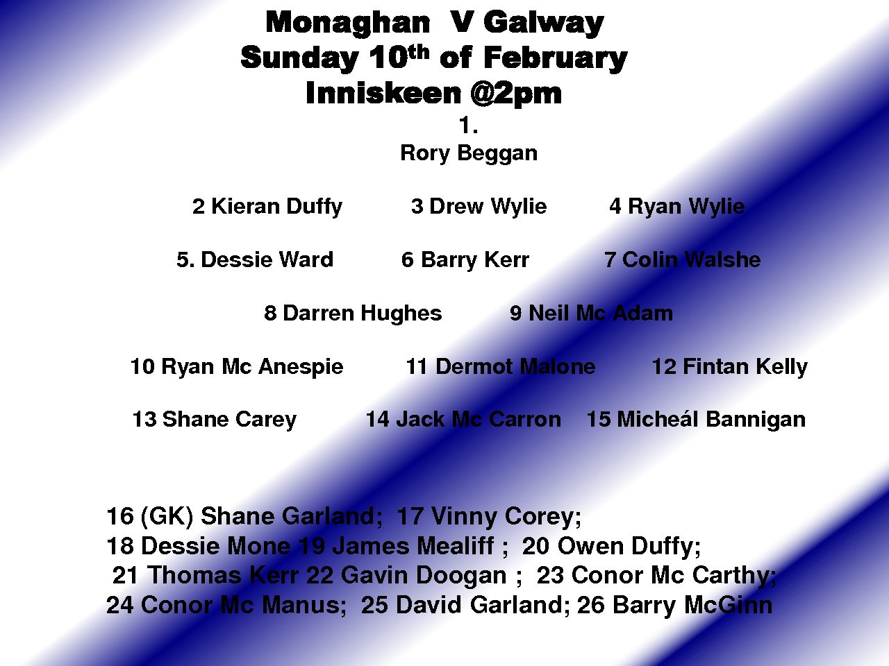 #Allianz League  Round 3 Monaghan V Galway  – Inniskeen at 2pm tomorrow