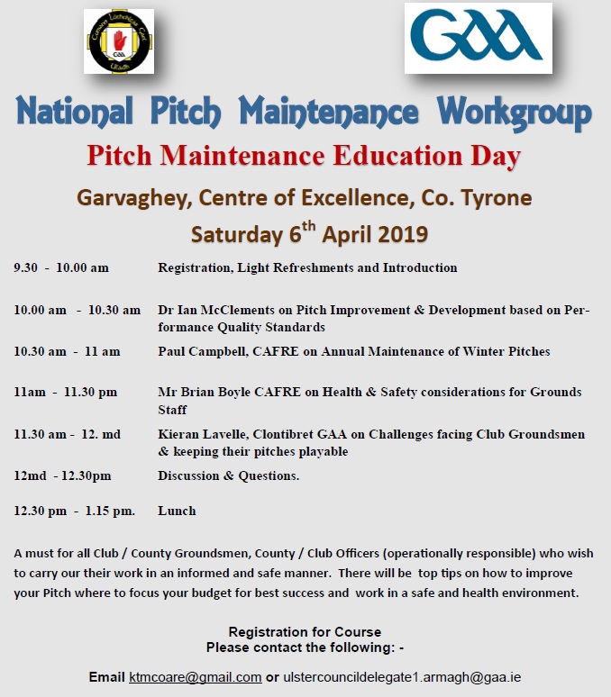 Reminder – National Pitch Maintenance  – Saturday 6th April in Garvaghey at 9.30am.