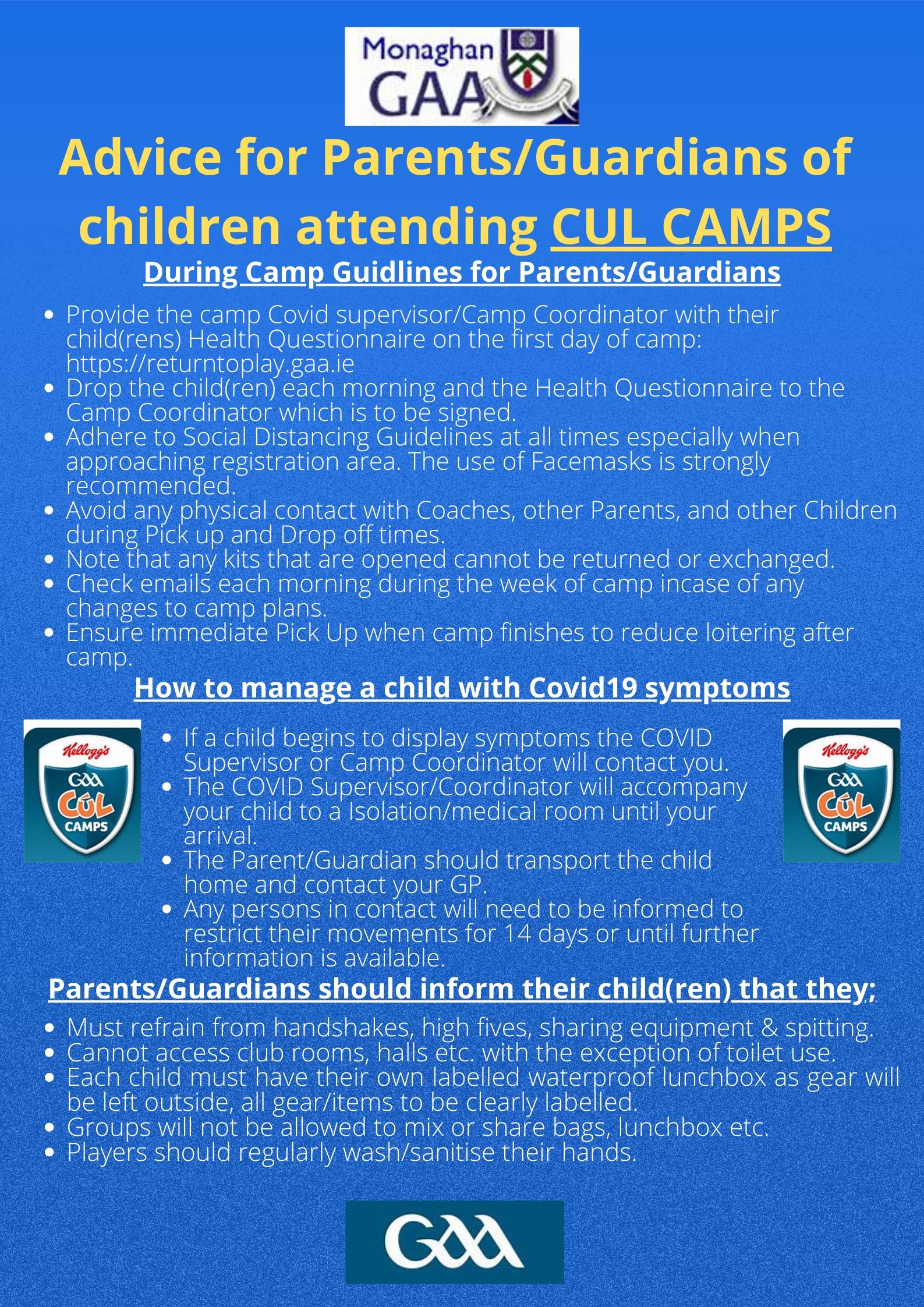 Monaghan Kelloggs Cul Camps start this Monday…..