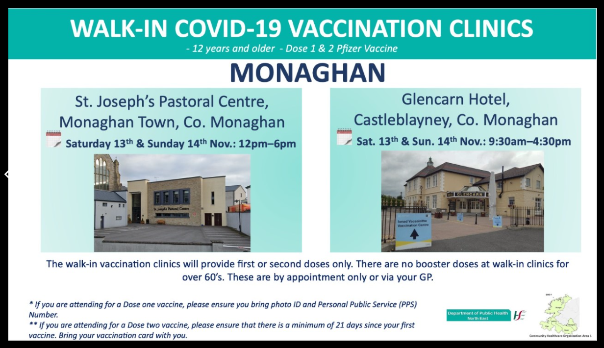 Pop-up COVID-19 vaccination clinics in Monaghan this weekend