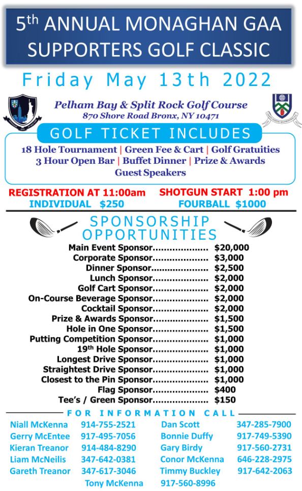 Countdown is on for the 5th Annual Monaghan GAA New York Supporters Golf Classic – this weekend