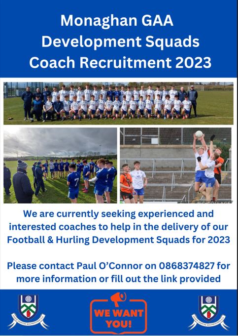 Monaghan GAA Development Squads Coach Recruitment 2023