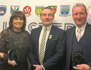 Conor McDonnell (R) pictured with Ciaran McLaughlin, Ulster GAA and Paula Clarke, Tyrone GAA Handball.