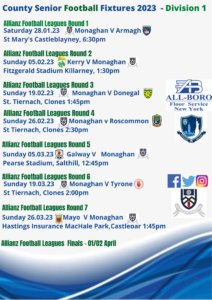 2023 Football & Hurling Allianz League Fixtures - CLG Mhuineacháin