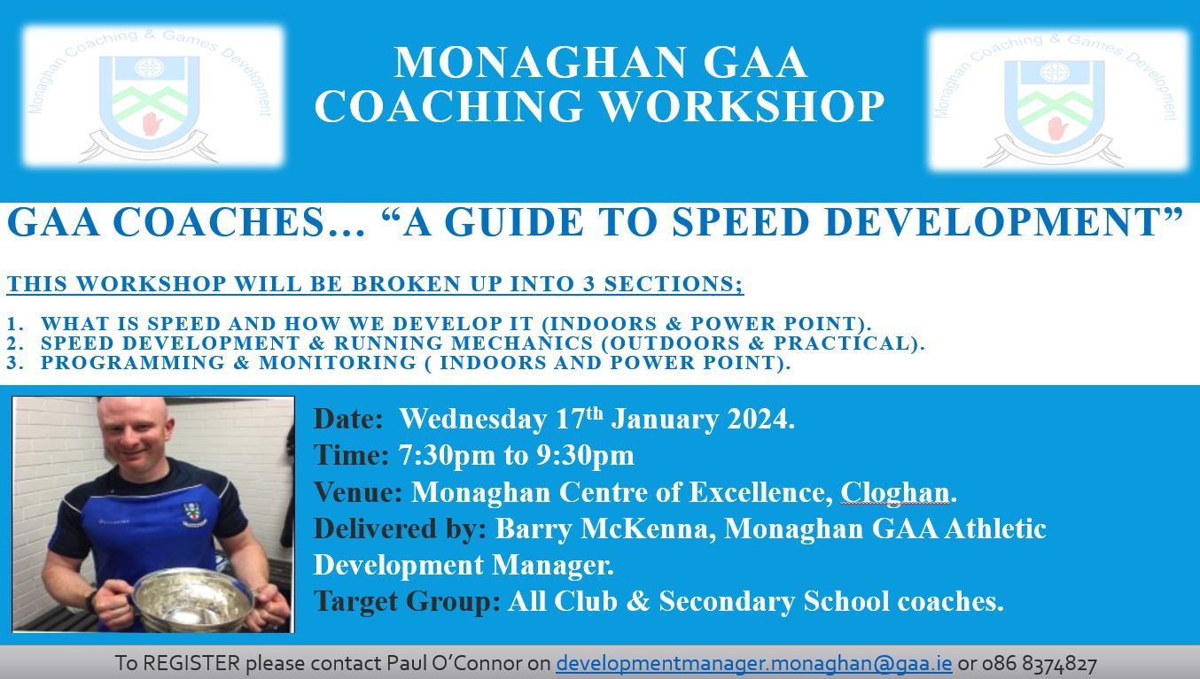 Monaghan GAA Coach Development Program to start next Wednesday 17th January 2024